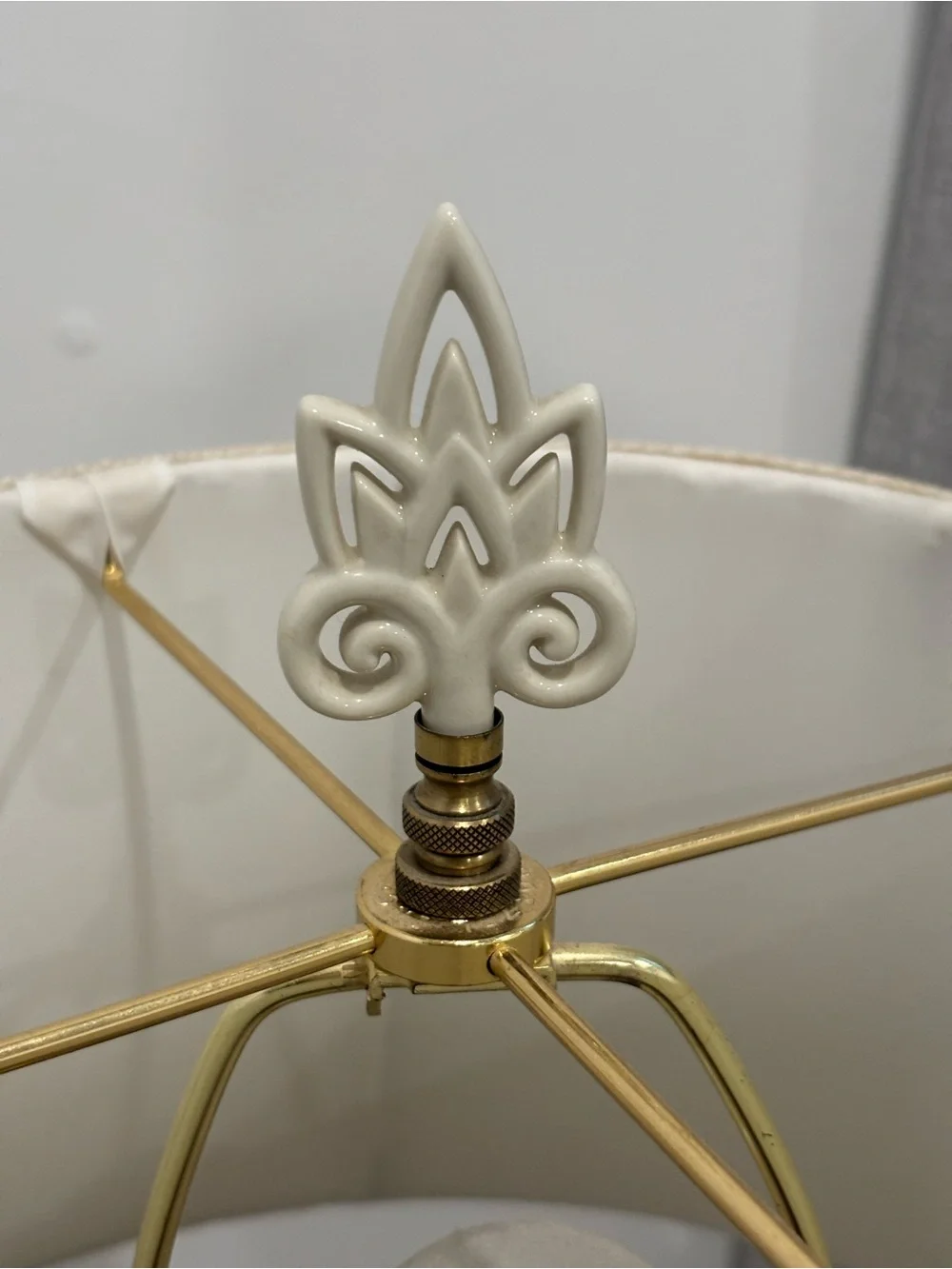 Vintage 1970s Lenox by Quoizel Candelabra Table Lamp Brass Fine Porcelain Accent